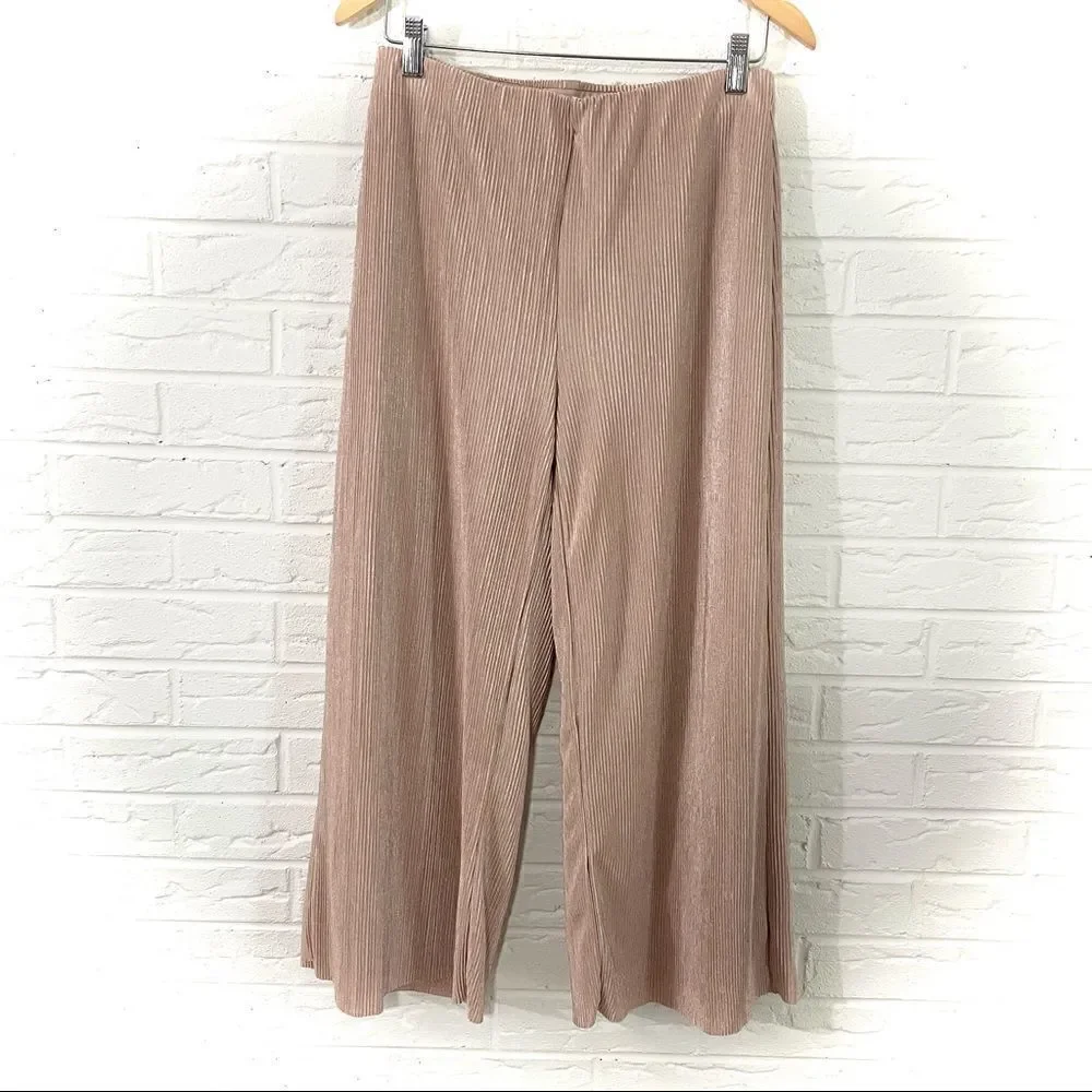 Anthropologie Postmark Ocala Ribbed Metallic Blush Pink Crop Pants Size Small